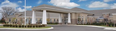 Exterior view of Michigan House Senior Living facility entrance