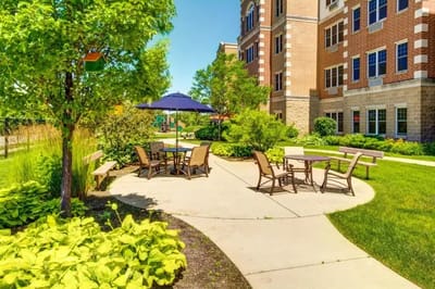 Lovely outdoor seating area with greenery