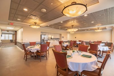 Dining area with tables set for meals