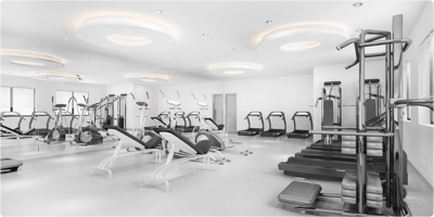 A modern fitness center with gym equipment