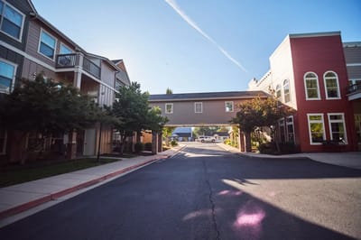 Pathway between buildings in a senior community