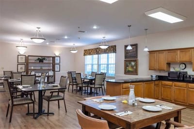 Dining area with tables set for meals