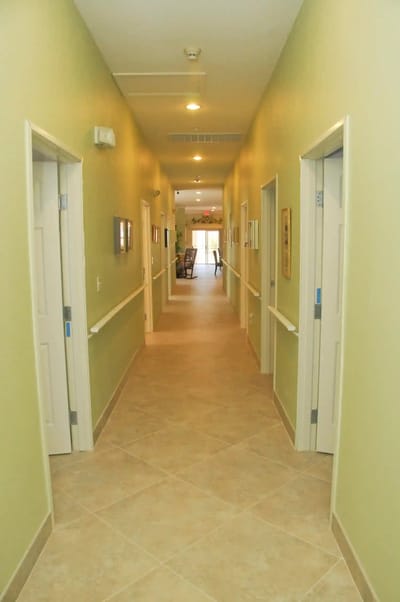 Wide hallway in a senior living facility