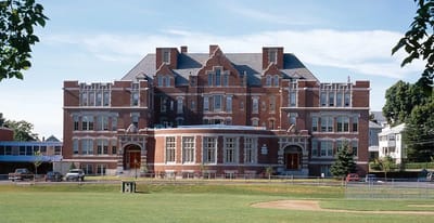 Exterior view of Brigham House facility from the lawn