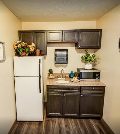 Interior kitchenette in a senior living space
