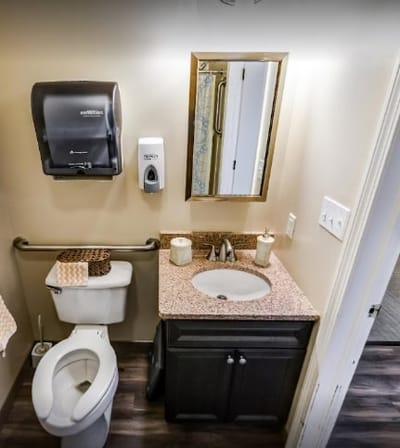 Well-lit bathroom with modern fixtures