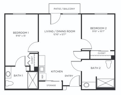 Architectural floor plan of a resident unit
