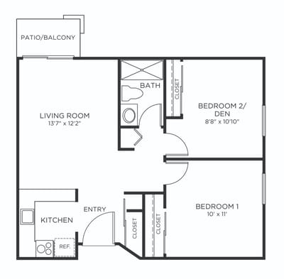 Architectural floor plan of a resident unit
