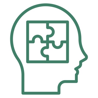 Outline of a head with puzzle pieces inside