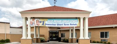 Exterior view of a rehabilitation center with a welcoming entrance