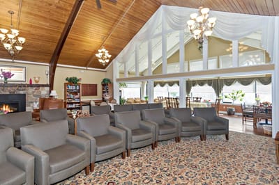 Interior view of a common area with seating