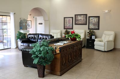 Bright interior of a common area with seating