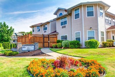 View of the Cedar Village Assisted Living exterior and landscaping