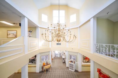 Bright interior view of the common area with chandelier