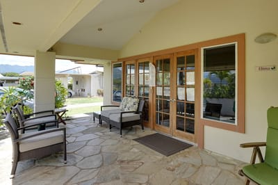 Seating area on the porch with folding chairs