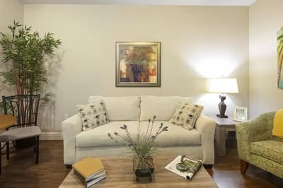 Cozy living room area with seating and decor