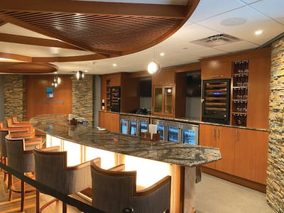Interior view of a beautiful bar area with seating