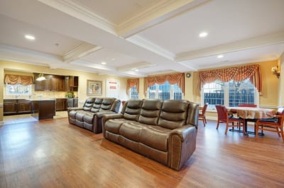 Interior common area with seating and tables
