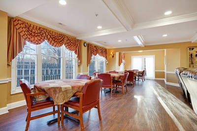 Interior dining area with tables and chairs