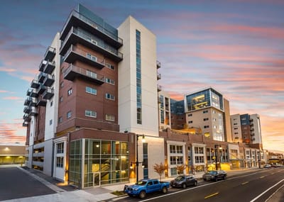 Exterior view of a modern assisted living facility