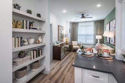 Modern interior view of a living space with decor