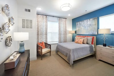 Well-decorated private resident room with modern furnishings