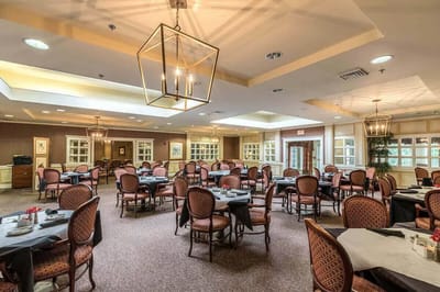 Dining room with tables set for meals