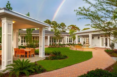 Beautiful outdoor space with gardens and seating areas