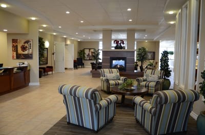 Bright interior of a common area with seating