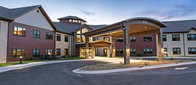 Exterior view of Primrose Retirement Community facility entrance
