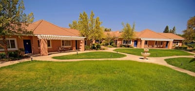 Beautiful garden area with residential buildings