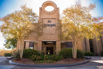 Exterior view of St. Joseph facility with landscaping