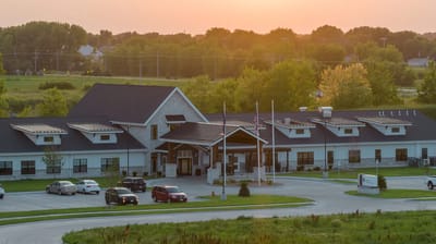 Exterior view of Tabitha at Prairie Commons during sunset