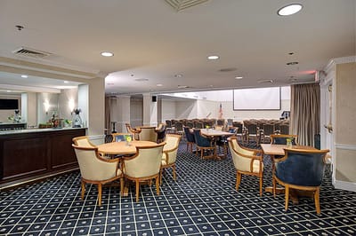 Common area with seating and presentation setup