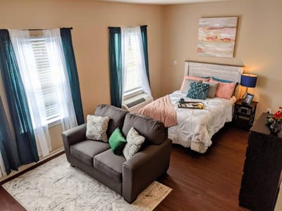 Bright, cozy interior of a resident's room