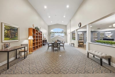 Interior view of a common area with seating and decor