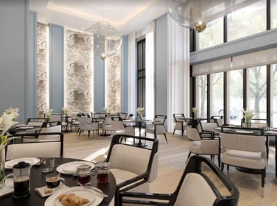 Dining area in a modern assisted living facility