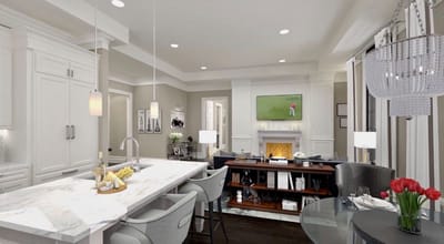 Modern common area with kitchen and seating