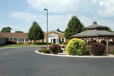 Exterior view of the care center with gazebo and landscaping