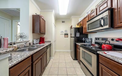 Modern kitchen with stainless steel appliances