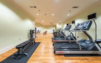 Interior view of a fitness area with equipment