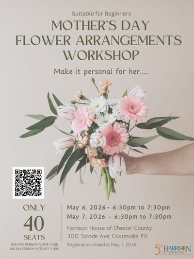 Poster for Mother's Day flower arranging workshop