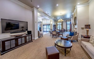 Interior common area with seating and tables