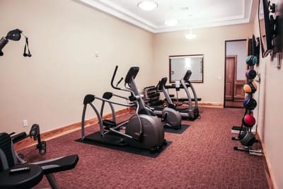 Fitness area with exercise equipment
