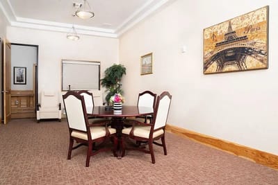 Well-furnished interior of a private resident room
