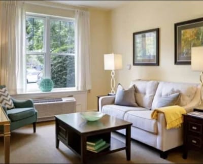 Cozy interior living space with a sofa and decorations