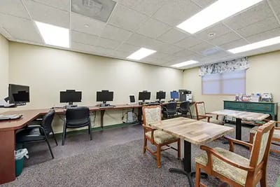 Interior room with computers and seating