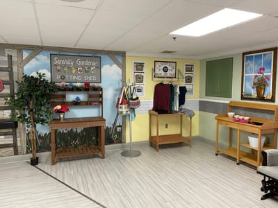 Interior space featuring a potting shed design