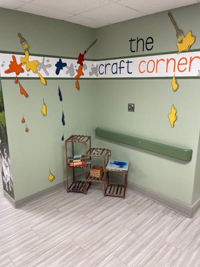 Colorful craft corner in a facility interior