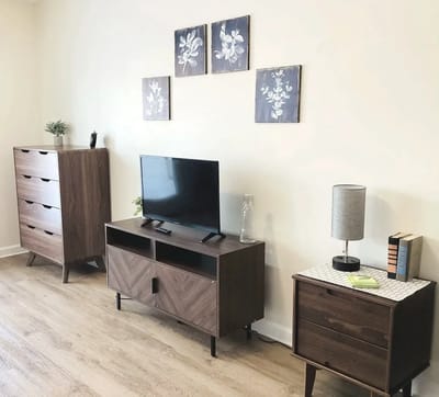 Modern interior decor with furniture and artwork
